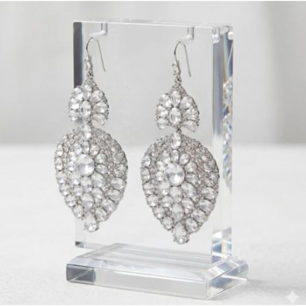 Designer Women's Silver Crystal Ornate Drama Statement Earrings NWT 498